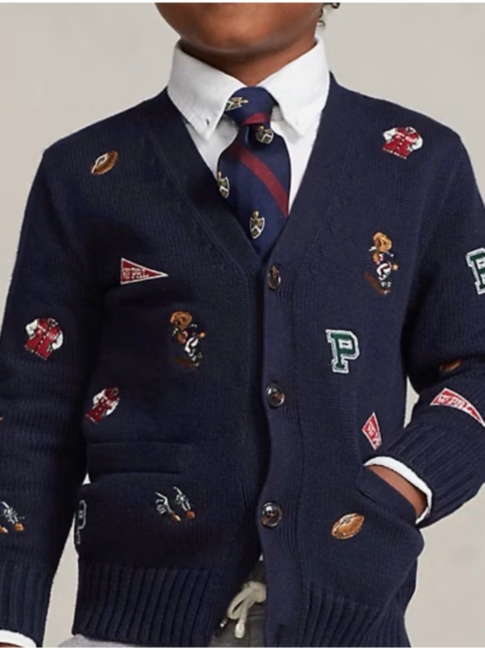 Polo by Ralph Lauren Navy Embroidered Patch Cardigan Sweater